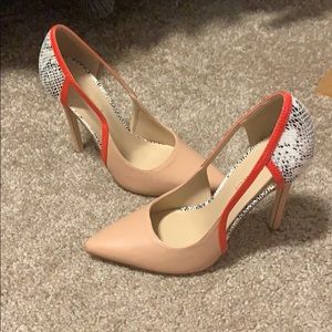 Nude and Snakeskin ShoeDazzle Pumps